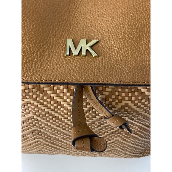 MICHAEL KORS WOVEN LEATHER BASKET WEAVE BROWN, TAN BACKPACK - Picture 12 of 15